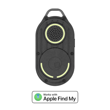 AirNotch™ Pro - Android & Apple Bluetooth tracker - Black - Apple Network - White AirNotch™ Pro Bluetooth tracker with circular speaker grille and yellow LED accents. - Rolling Square
